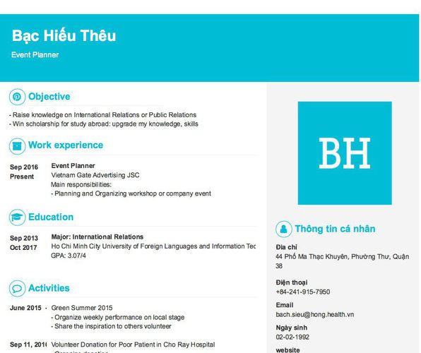 Mẫu CV Event Planner