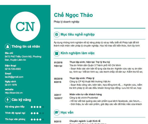 Mẫu CV Pháp lý doanh nghiệp