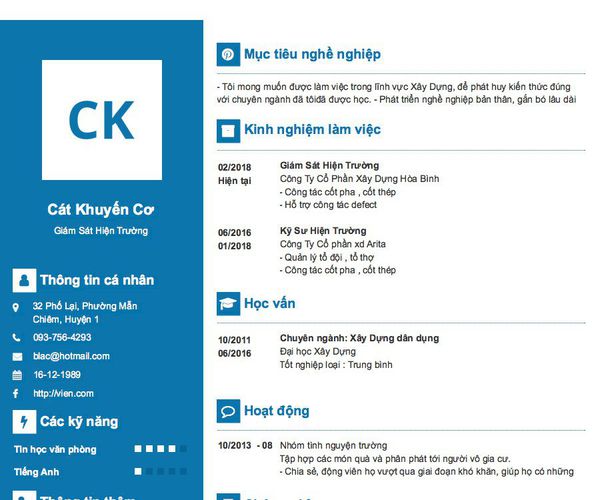 Mẫu CV Giám Sát Hiện Trường