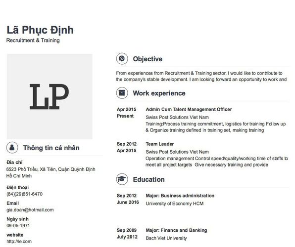Mẫu CV Recruitment & Training