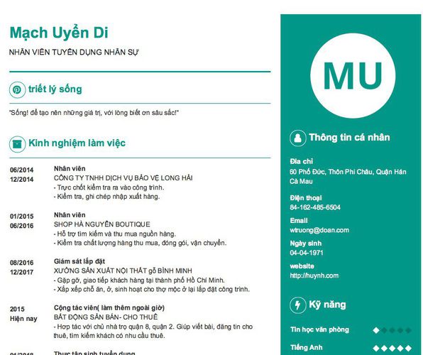 Gợi ý cách viết Mẫu CV tham khảo NHÂN VIÊN TUYỂN DỤNG NHÂN SỰ