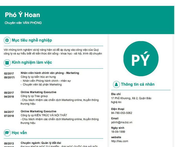 Mẫu CV Chuyên viên VĂN PHÒNG