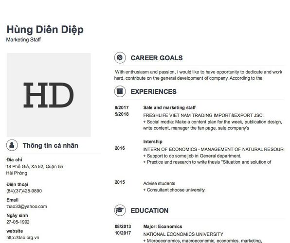 Mẫu CV Marketing Staff