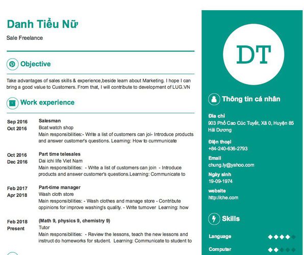 Mẫu CV Sale Freelance