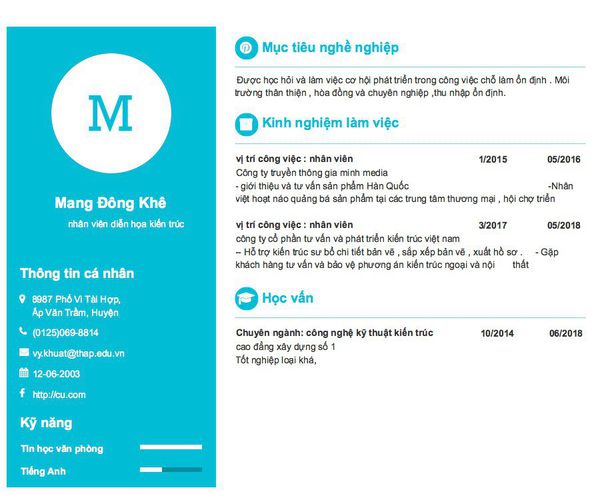 Mẫu CV             nhân viên diễn họa kiến trúc