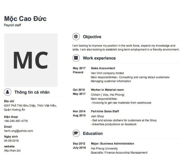 Mẫu CV Payroll staff
