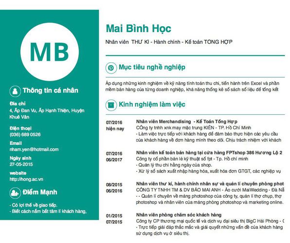 Gợi ý cách viết Mẫu CV tham khảo Nhân viên  THƯ KÍ - Hành chính - Kế toán TỔNG HỢP