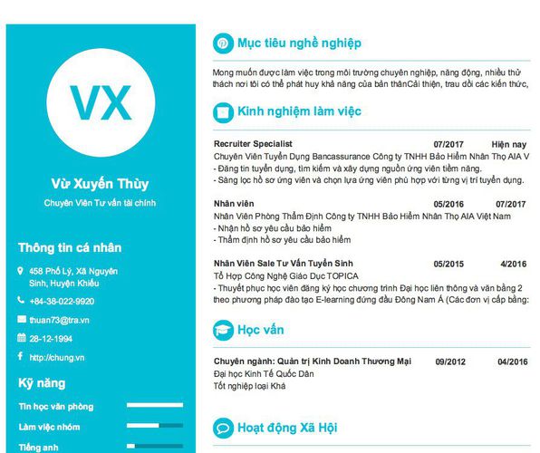 Mẫu CV Chuyên Viên Tư vấn tài chính