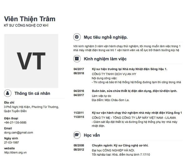 Mẫu CV KỸ SƯ CÔNG NGHỆ CƠ KHÍ