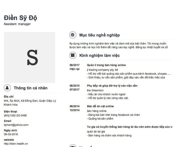 Mẫu CV Assistant  manager