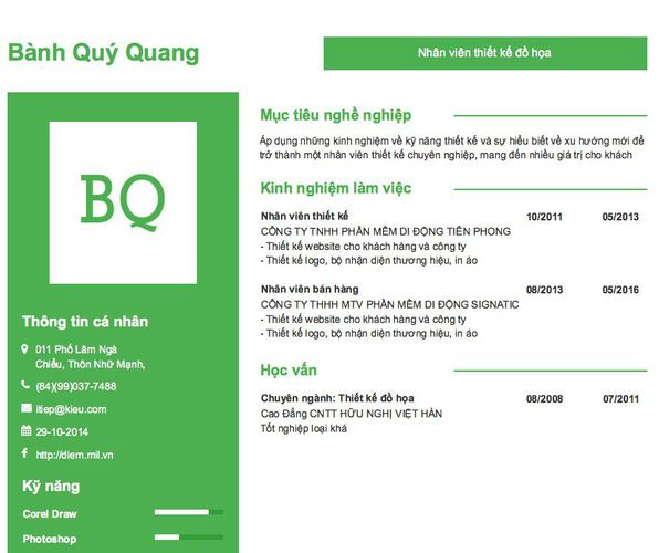 Mẫu CV Nhân viên thiết kế đồ họa
