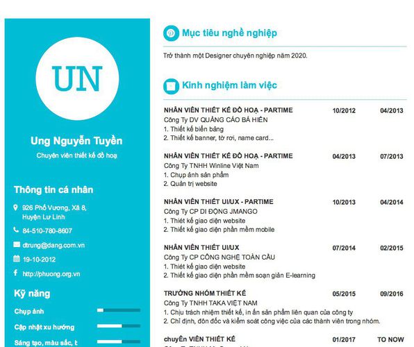 Mẫu CV Chuyên viên thiết kế đồ hoạ