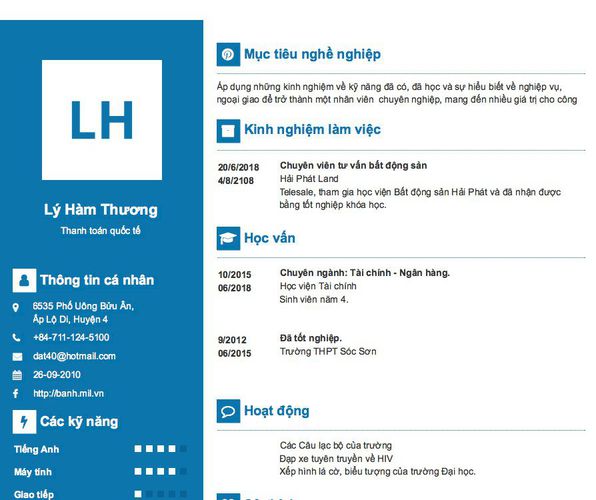 Mẫu CV Thanh toán quốc tế