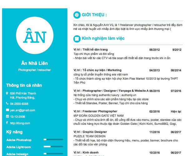 Mẫu CV Photographer / retoucher