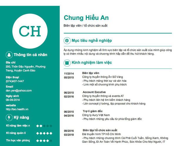 Gợi ý cách viết Mẫu CV tham khảo Biên tập viên / tổ chức sản xuất