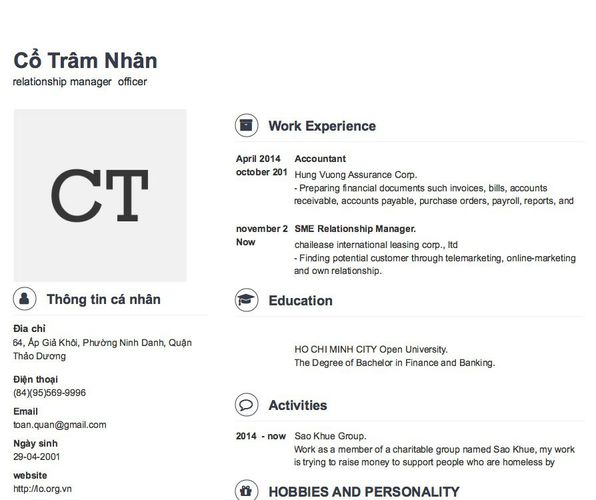 Mẫu CV relationship manager  officer