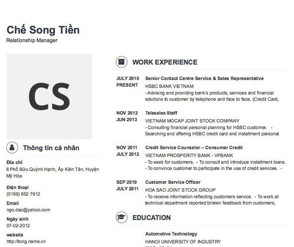 Mẫu CV Relationship Manager