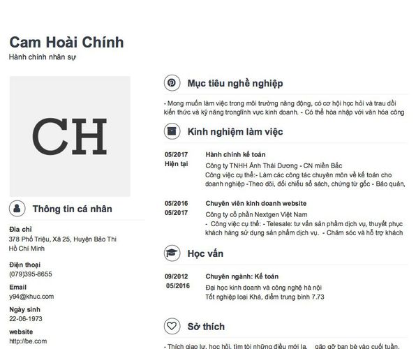 Mẫu CV Hành chính nhân sự