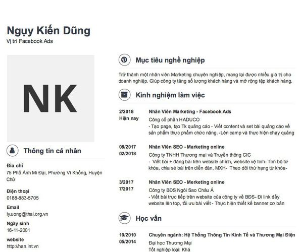 Gợi ý cách viết Mẫu CV tham khảo Vị trí Facebook Ads