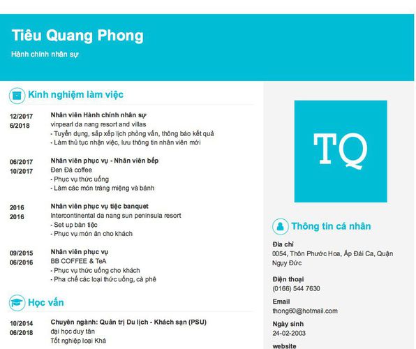 Mẫu CV Hành chính nhân sự