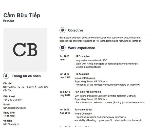 Mẫu CV Recruiter