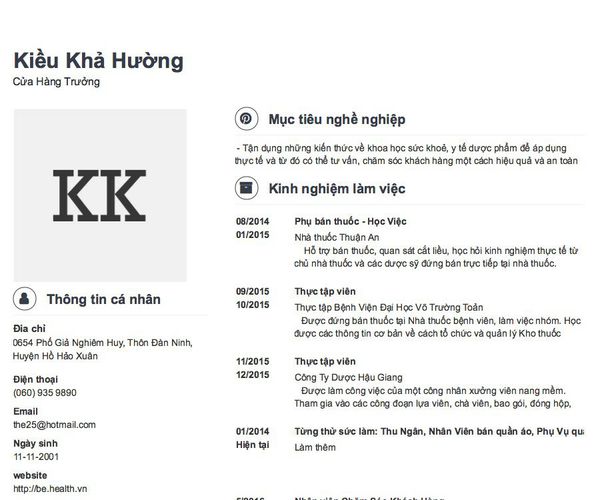Mẫu CV Cửa Hàng Trưởng