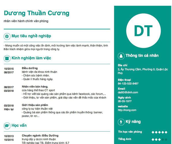 Mẫu CV nhân viên hành chính văn phòng