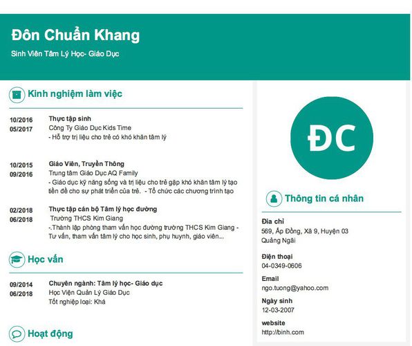 Gợi ý cách viết Mẫu CV tham khảo Sinh Viên Tâm Lý Học- Giáo Dục
