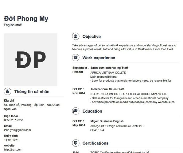 Mẫu CV English staff