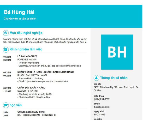 Gợi ý cách viết Mẫu CV tham khảo Chuyên viên tư vấn tài chính