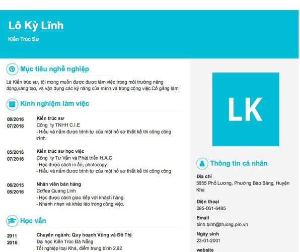 Mẫu CV Kiến Trúc Sư