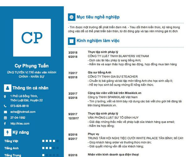 Gợi ý cách viết Mẫu CV tham khảo ỨNG TUYỂN VỊ TRÍ nhân viên HÀNH CHÍNH - NHÂN SỰ