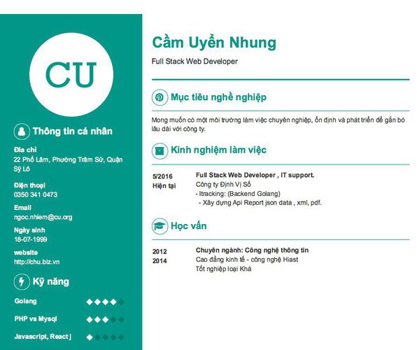 Gợi ý cách viết Mẫu CV tham khảo Full Stack Web Developer