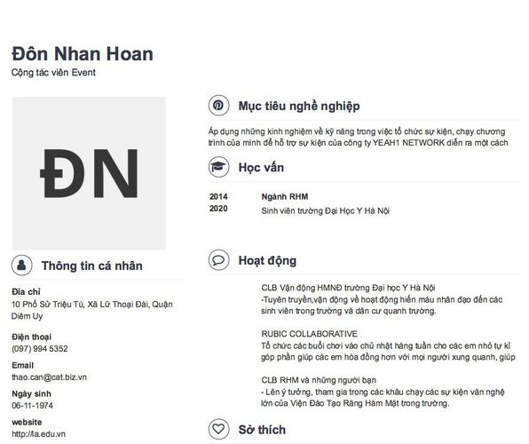 Mẫu CV Cộng tác viên Event