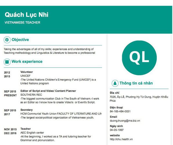 Mẫu CV VIETNAMESE TEACHER