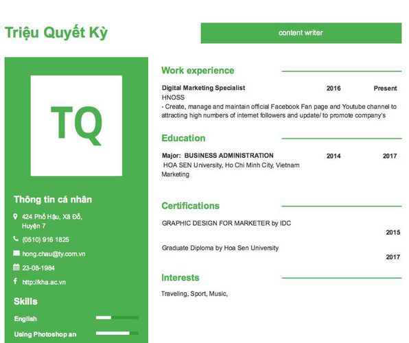 Mẫu CV content writer