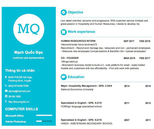 Mẫu CV customer care representative
