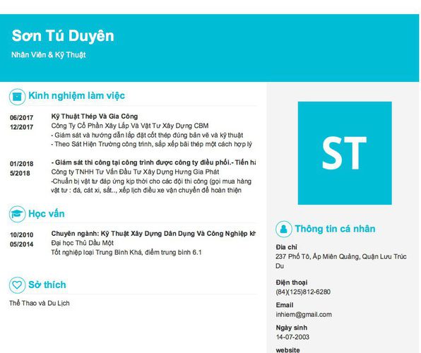 Mẫu CV Nhân Viên & Kỹ Thuật