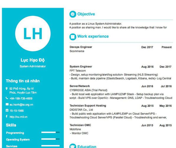 Mẫu CV System Administrator