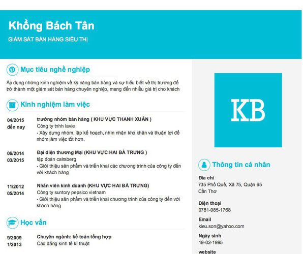 Mẫu CV GIÁM SÁT BÁN HÀNG SIÊU THỊ