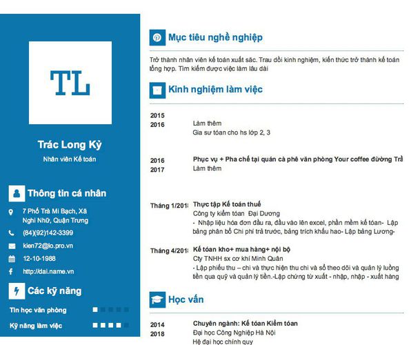 Mẫu CV Nhân viên Kế toán