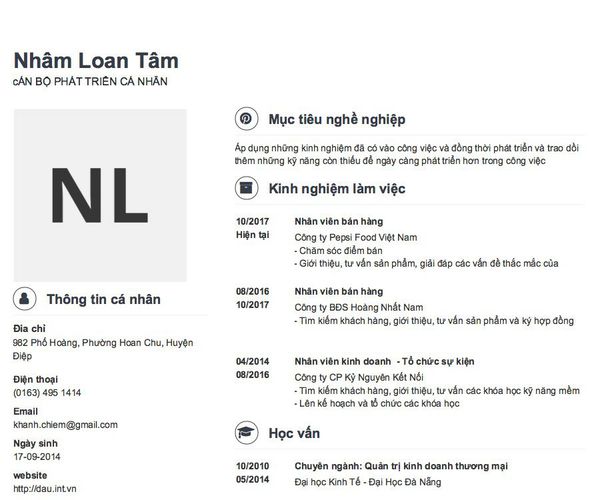 Mẫu CV cÁN BỘ PHÁT TRIỂN CÁ NHÂN
