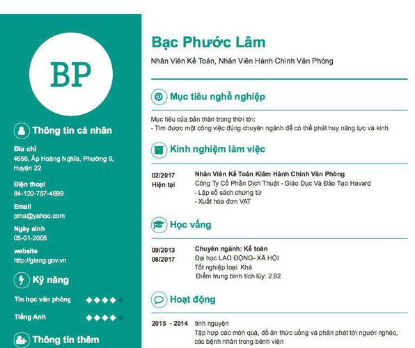 Mẫu CV Nhân Viên Kế Toán, Nhân Viên Hành Chính Văn Phòng