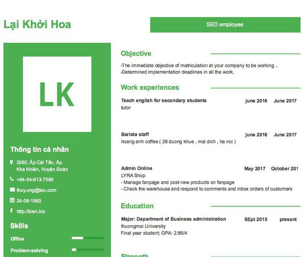Mẫu CV SEO employee