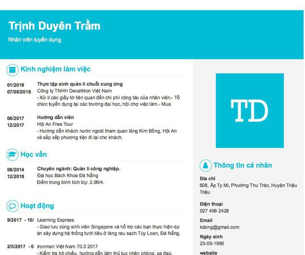 Mẫu CV Nhân viên tuyển dụng