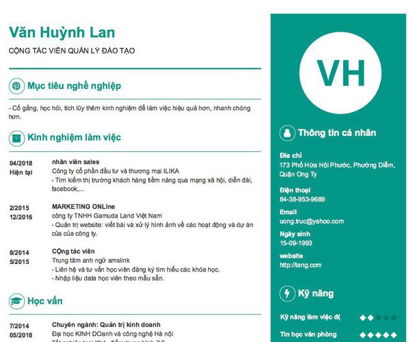 Gợi ý cách viết Mẫu CV tham khảo CỘNG TÁC VIÊN QUẢN LÝ ĐÀO TẠO