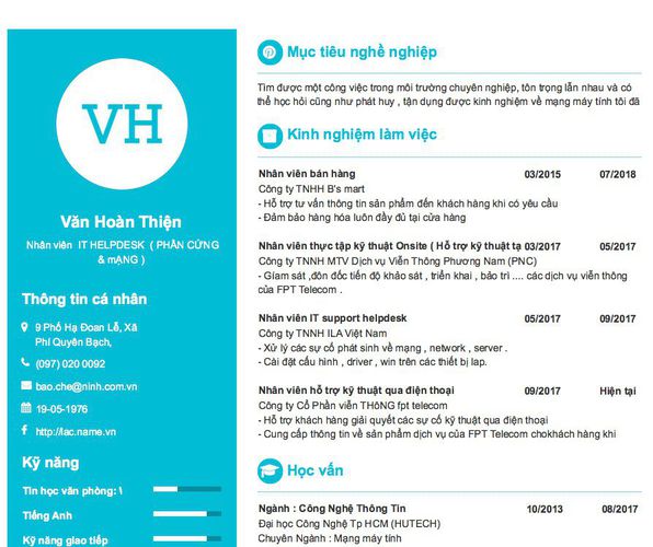 Gợi ý cách viết Mẫu CV tham khảo Nhân viên  IT HELPDESK  ( PHẦN CỨNG & mẠNG )