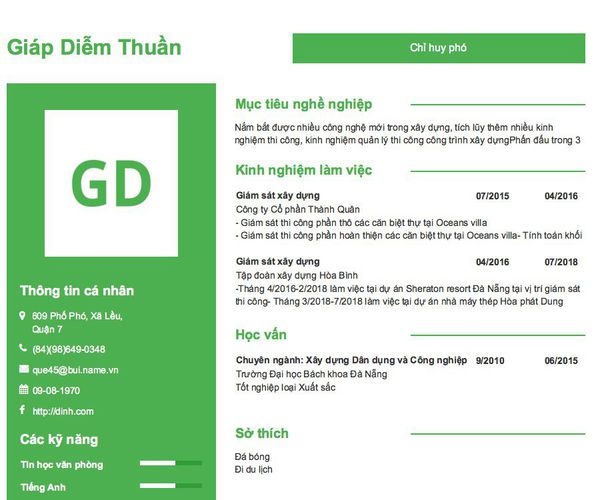 Mẫu CV Chỉ huy phó