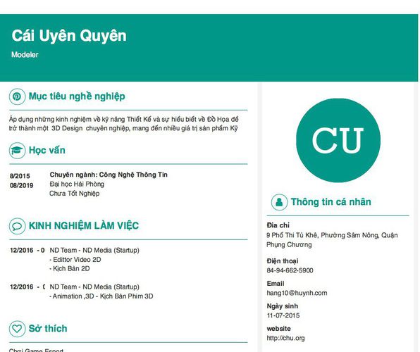Mẫu CV Modeler