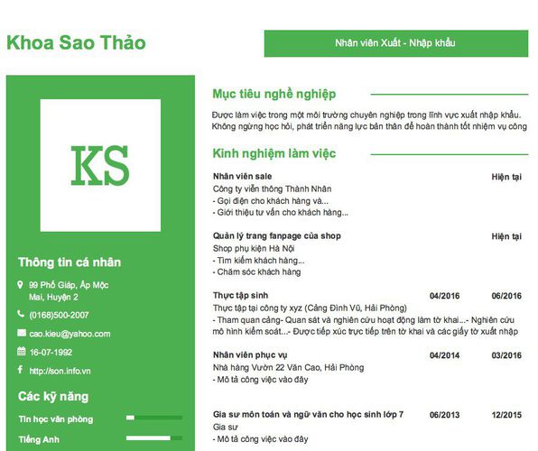 Mẫu CV Nhân viên Xuất - Nhập khẩu